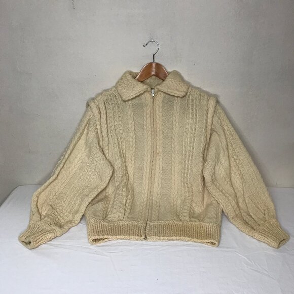 Vtg Irish Wool Fisherman Zip Cardigan ZIP OFF CONVERTIBLE SLEEVE To Sweater Vest - Picture 5 of 16